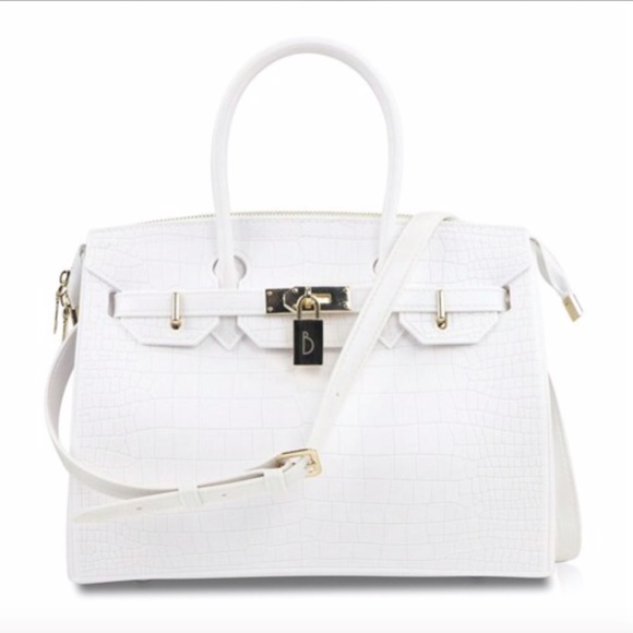 Vegan Matte White Crocodile Handbag Tote Purse - Picture 2 of 7
